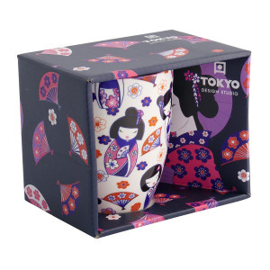 Mok 380ml decor Maiko motieven bloemen en waaiers in geschenkdoos Tokyo Design Studio
