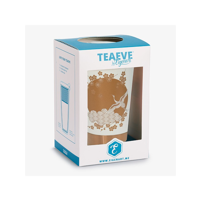 Tisanière Komorebi blanche avec motif oiseau et fleurs emballée dans boîte TEAEVE by Eigenart