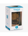 schwarze Teekanne Komorebi mit Vogel- und Blütenmotiv in weiß-blauer Verpackung