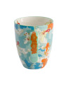 Blauwe keramische mok decor koi karpers en oranje bloemen kawaii stijl