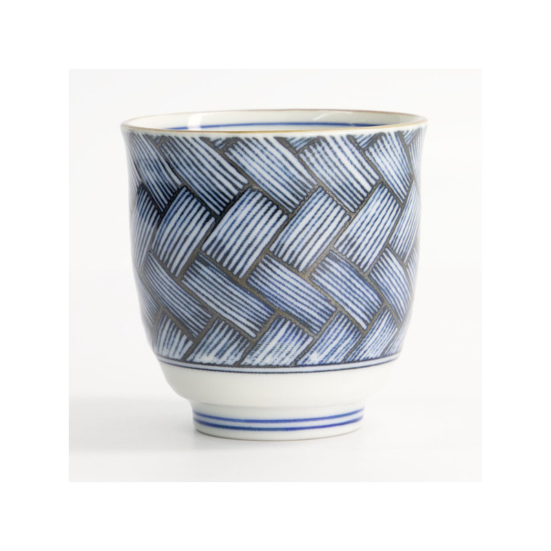 Tasse à thé en porcelaine motif tressé bleu et blanc forme griffe