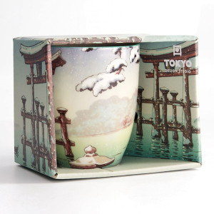 Keramische mok met decor van Japans besneeuwd landschap 380ml bijpassende verpakking