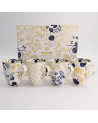 Geschenkset mit vier Mugs Flora Japonica mit floralen und goldenen Motiven und dekorativer Schachtel von Tokyo Design Studio
