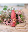 rode thermosfles versierd met anemonen 500ml met RVS dop