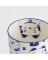 Mug en céramique blanc décor chat Maneko bleu kawaii avec motifs pattes et visage chat intérieur et extérieur