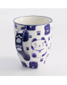 Mug en céramique décoré de chats maneko et empreintes de pattes bleu marine 380 ml