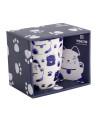 Witte mok met blauwe Maneko kattendecoratie met kattenpootjes in keramiek 380ml in blauwe doos