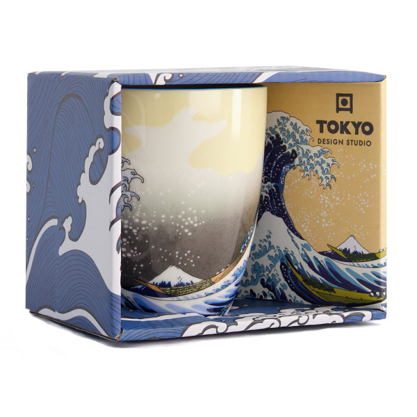 Mok met Kanagawa golf decoratie Hokusai motief 380ml in Tokyo Design Studio verpakking