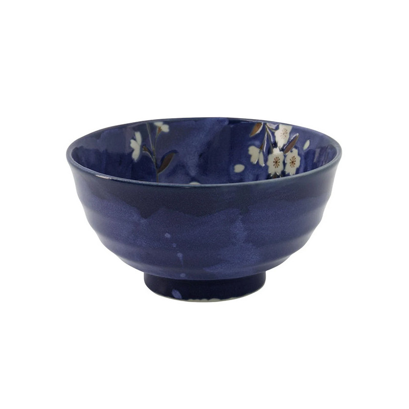 Bol en céramique bleue décor fleurs de cerisier sakura capacité 600ml