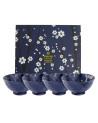 Set of four blue ceramic bowls with Sakura cherry blossom motif 600ml with decorated box