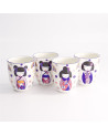 Geschenkset mit vier Porzellan-Tassen, verziert mit süßen japanischen Maiko-Puppen, 170 ml