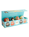 Set aus vier süßen Tassen im Kawaii-Stil, 170 ml, mit bunten japanischen Mustern in blauer Schachtel