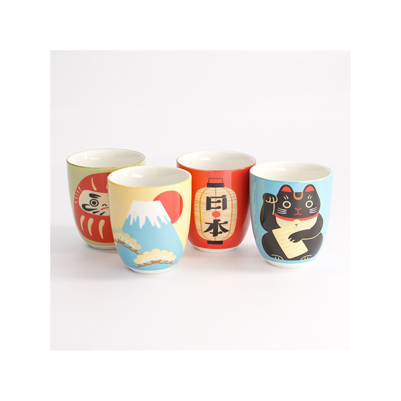 geschenkset van vier kawaii bekers met Japanse motieven 170 ml Thés & Traditions