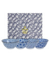 Gift box of four porcelain bowls with blue Japanese patterns 550 ml with decorative box