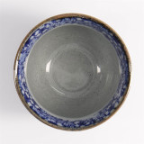 sometsuke momiji kom 200ml in keramiek met blauwe gebloemde rand en gekraakte afwerking