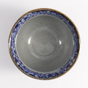 Tasse Sometsuke Momiji 200ml aus Keramik mit blauem Blütenrand und Craquelé-Finish