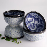 Set of 4 Seigaiha Blue Japanese Bowls - Made in Japan
