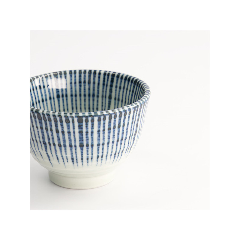 White ceramic cup with vertical blue stripes 180 ml capacity