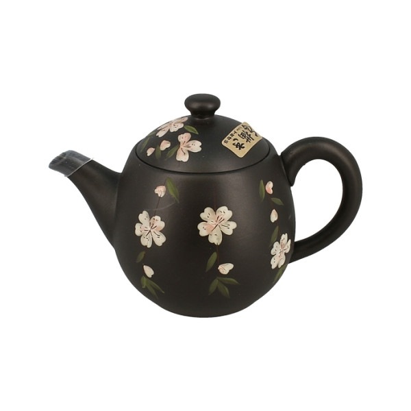 Tokoname black teapot 380ml - White flower and leaf
