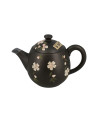 Teiera Tokoname nera con motivi di fiori bianchi e foglie verdi in ceramica tradizionale