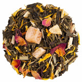 Groene thee mengsel met stukjes fruit en bloemblaadjes voor geparfumeerde infusie Pure Passion