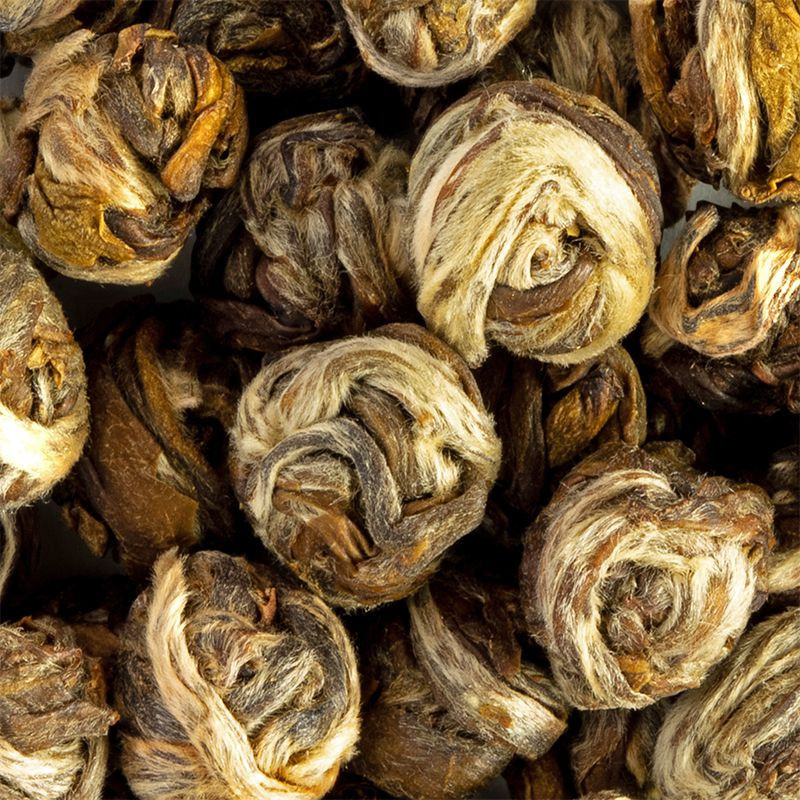 jasmine white tea balls Dragon Pearls with rolled and downy leaves