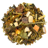 groene thee detox supergreen mengsel met bladeren kruiden en stukjes schors en wortels