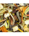 Mischung aus weißem Tee, Ingwerblättern, Zitrone und getrockneten Kräutern für aromatische Aufgüsse