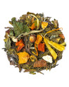 white tea blend with dried fruit pieces and colorful flower petals