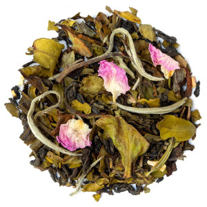 Mischung aus Weißtee mit Rosenblüten und Vanillestücken