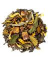 white tea blend dried leaves pear pieces and yellow petals
