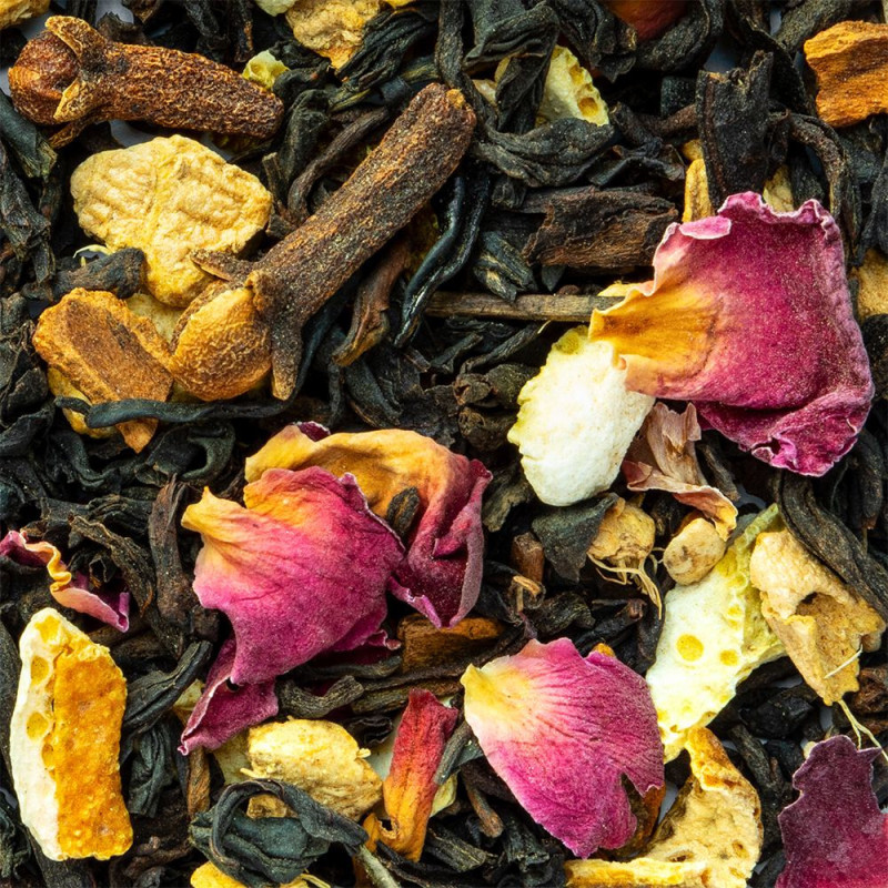 melange van zwarte thee met rozenblaadjes schillen van citrusvruchten en kruidnagels Taj Mahal