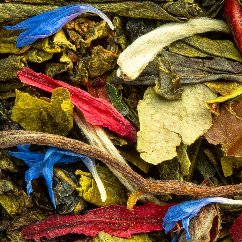 miscela di foglie di tè oolong e petali di fiori colorati per infusione aromatica