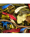 Mischung aus Oolong-Teeblättern und bunten Blüttenblättern für aromatische Aufgüsse