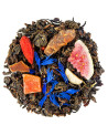 Mischung aus Oolong-Tee mit getrockneten Fruchtstücken und blauen Blüten