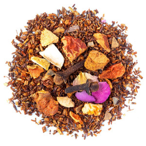 Mischung aus Rooibos mit Zitrusschalen, Nelken und Blütenblättern für die Weihnachtsinfusion