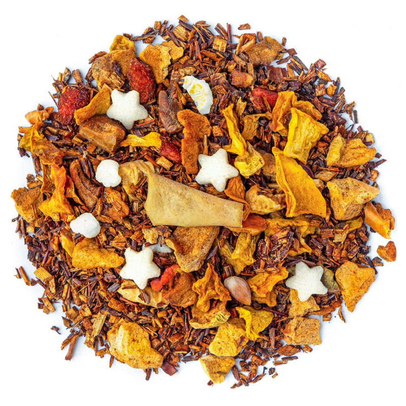 Mélange de rooibos avec morceaux de fruits épices et étoiles blanches pour infusion Nuit ensorcelée