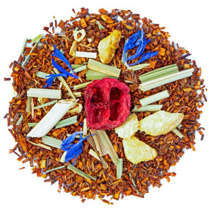 Mischung aus Rooibos, Preiselbeere, Ingwer, Blütenblättern von Kornblume und Zitrusstücken