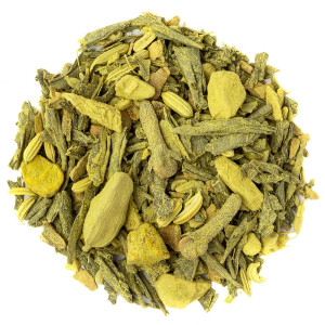 Mischung aus grünem Matcha-Tee mit Chai-Gewürzen Kardamom, Nelken, Fenchel und Ingwerstücken