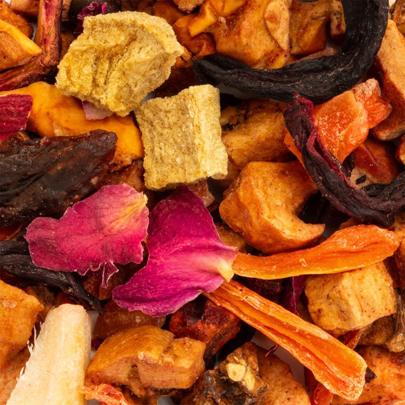 mélange de fruits séchés et pétales pour tisane oasis tropicale thés et traditions