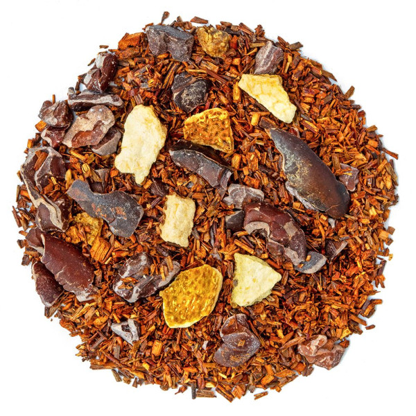 Mowbray rooibos: cocoa shells, lemon peel, crushed cocoa beans and caramel pieces