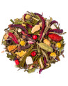 Blend of dried herbs chamomile hibiscus berries and bark for CBD anti-stress herbal tea Thés & Traditions