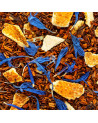 Rooibos-Mischung mit Zitrusstücken und blauen Blütenblättern zum Aufgießen