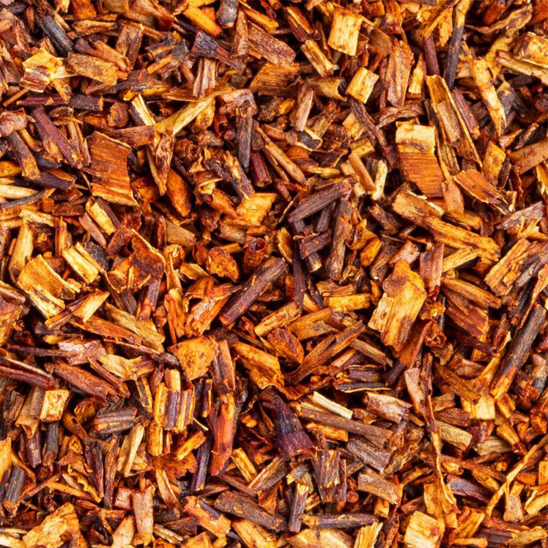 mengsel van rooibos Earl Grey in gesneden bladeren met rode en bruine tinten