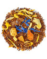 Mischung aus Rooibos mit Pfirsich und Aprikose, Fruchtstücken und bunten Blütenblättern