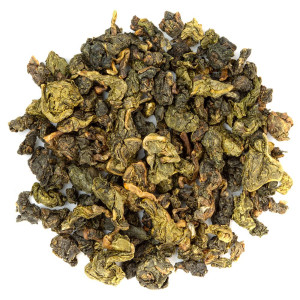 Blätter des Oolong Java Halimun Jade mit grünen und braunen Nüancen gerollt