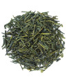 Blätter des Premium-Sencha Konomi mit langen, dunkelgrünen und hellen Nadeln