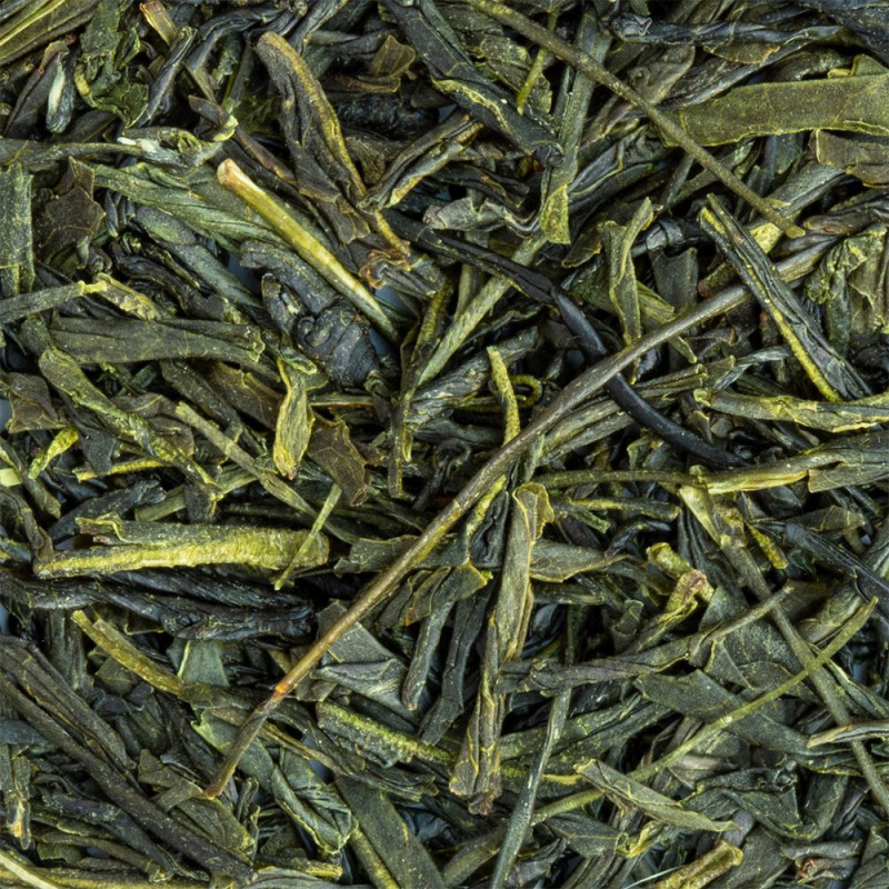 premium sencha konomi loose green tea leaves with green and brown hues