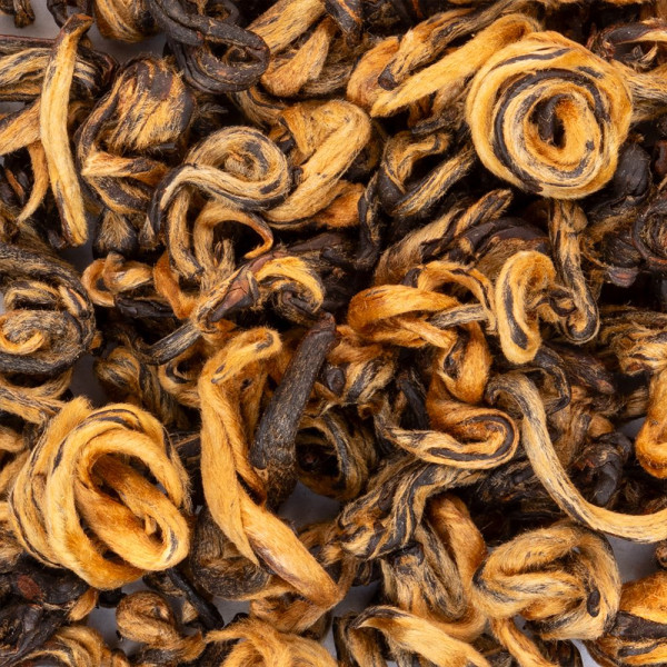 Black Golden Snail 1st Grade black tea rolled leaves with golden highlights