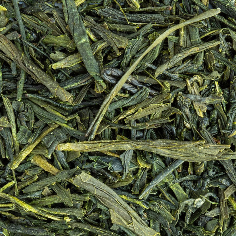 thé vert Kabusecha Asuka feuilles entières et roulées couleur vert foncé et clair